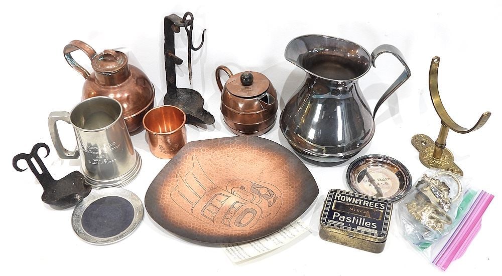 Collection of Metal Wares: Antique Iron & Copper/Brass Drawer Pulls/ Pewter.: Collection of Metal Wares: Antique Iron & Copper/Brass Drawer Pulls/ Pewter.