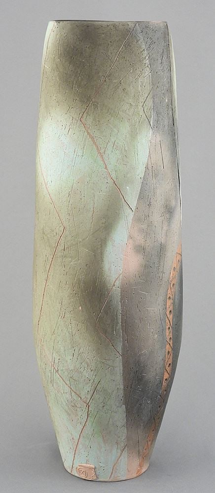 Raku Vase with Impressed Mark of Nicholas Marsh, 11 5/8"h.: Raku Vase with Impressed Mark of Nicholas Marsh, 11 5/8"h.
