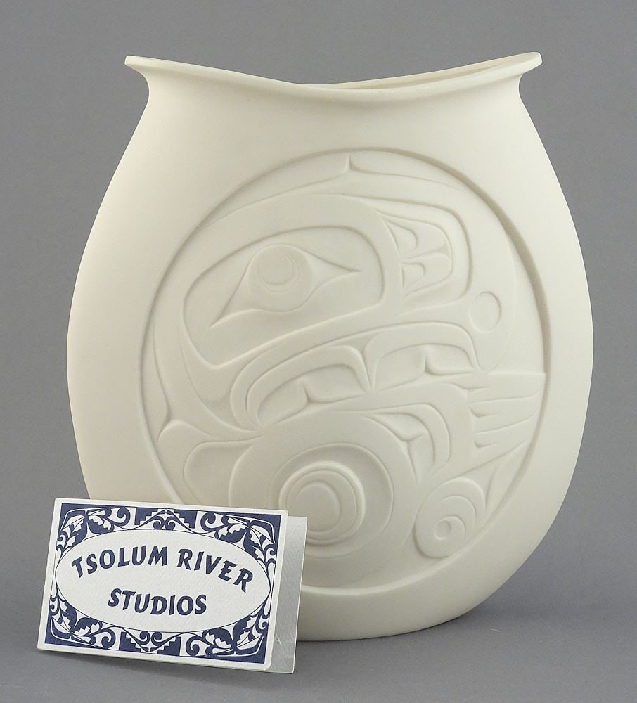 Northwest Coast Style Porcelain Vase signed Terry Jackson, 8"h #118/750.: Northwest Coast Style Porcelain Vase signed Terry Jackson, 8"h #118/750.