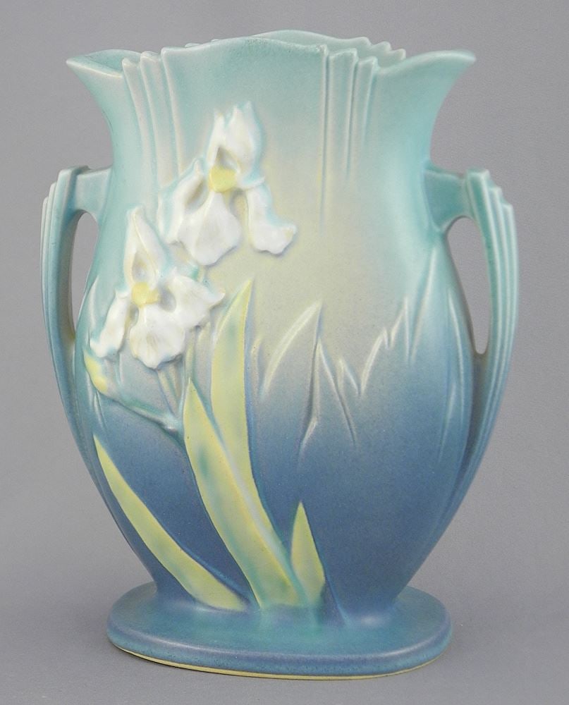 Roseville "Iris" Handled Vase, 8 1/4"h.: Roseville "Iris" Handled Vase, 8 1/4"h.