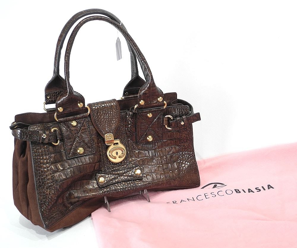 Francesco Biasia Reptile Print Handbag (15 1/2"w) with Soft Pouch.: Francesco Biasia Reptile Print Handbag (15 1/2"w) with Soft Pouch.