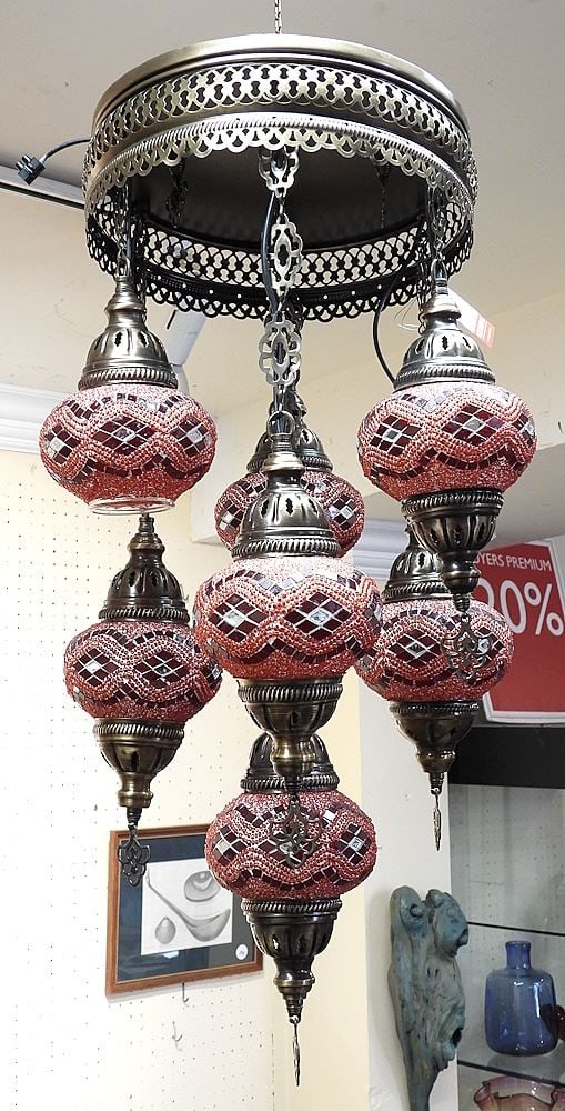 Two Turkish Light Fixtures, 3 Socket & 5 Socket.