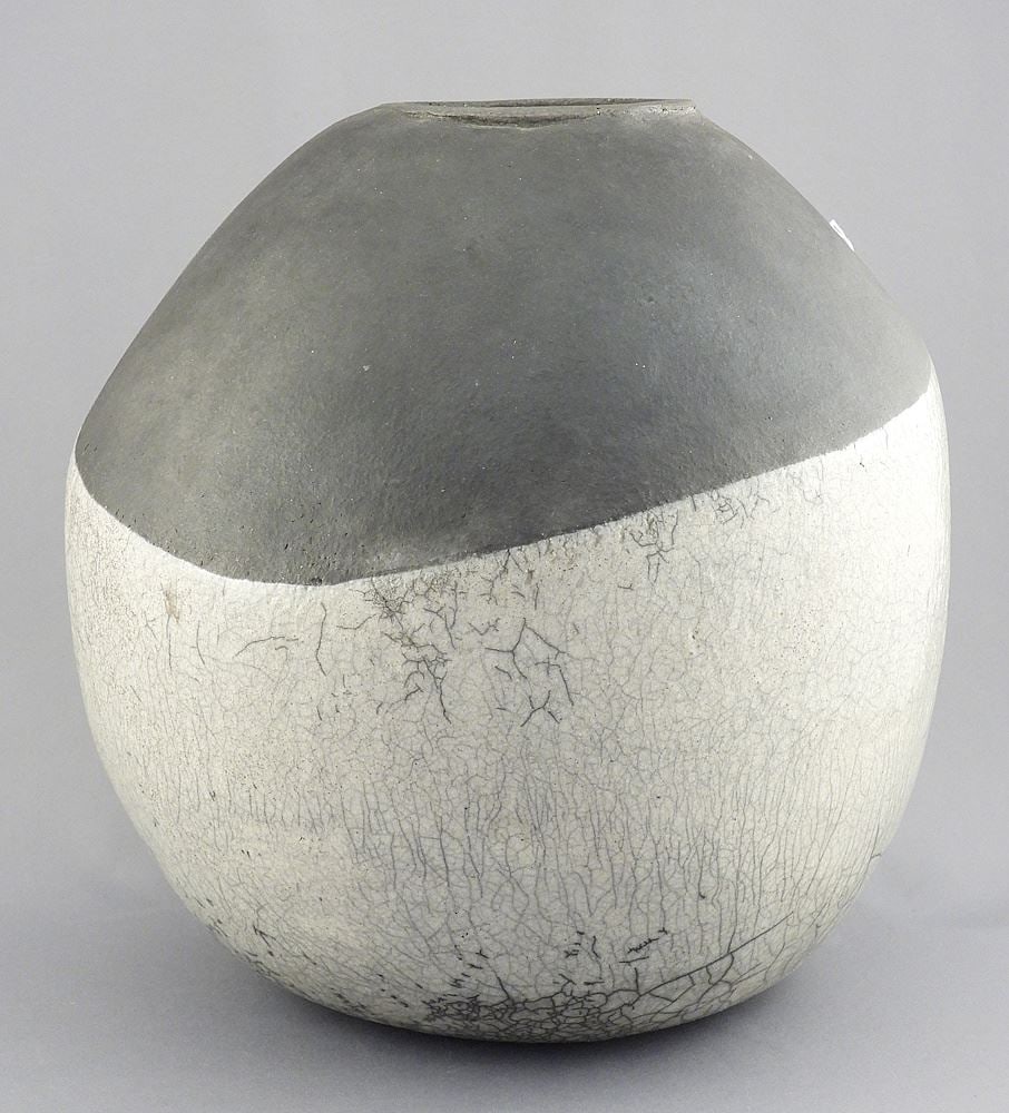 Raku Vase signed Indistinctly, 9 1/2"h.: Raku Vase signed Indistinctly, 9 1/2"h.
