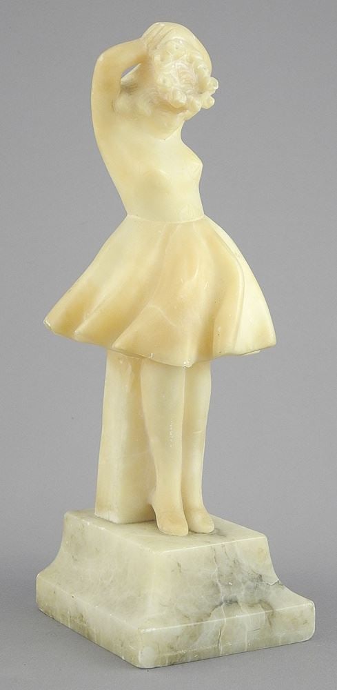 Alabaster Figurine of a Young Girl, 9 3/8"h (restoration noted).: Alabaster Figurine of a Young Girl, 9 3/8"h (restoration noted).