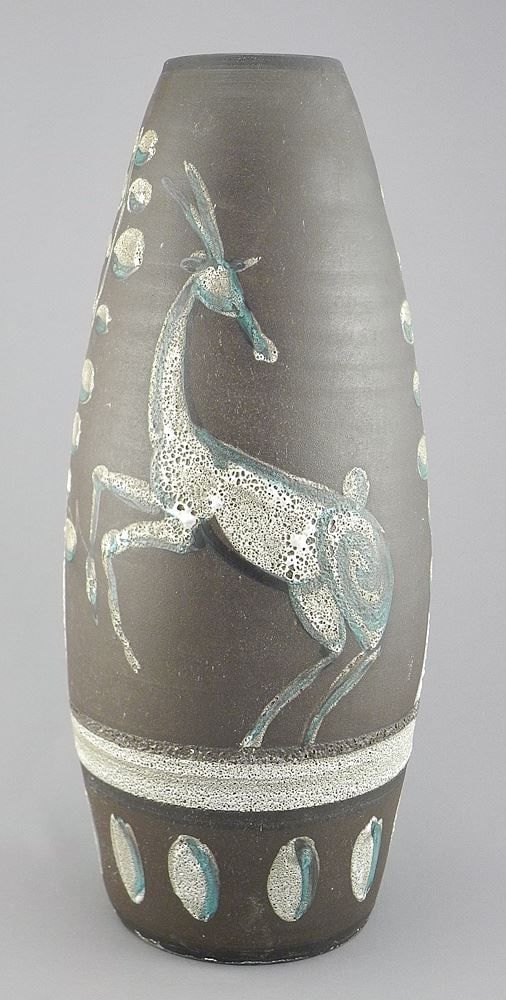 Italian-Style "Leaping Deer" Vase, 14 1/2"h.: Italian-Style "Leaping Deer" Vase, 14 1/2"h.