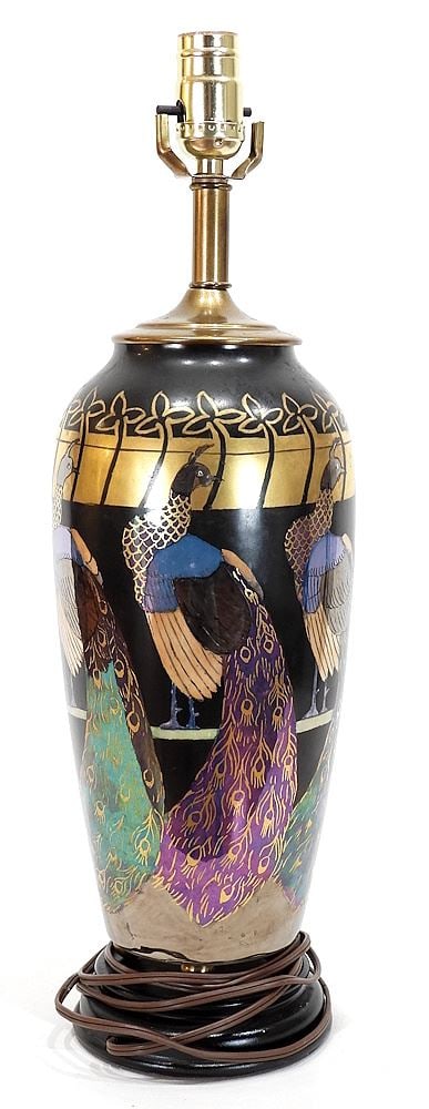 Art Nouveau "Peacock" Lamp Possibly Thomas Forester & Sons, 20 1/2"h.: Art Nouveau "Peacock" Lamp Possibly Thomas Forester & Sons, 20 1/2"h.
