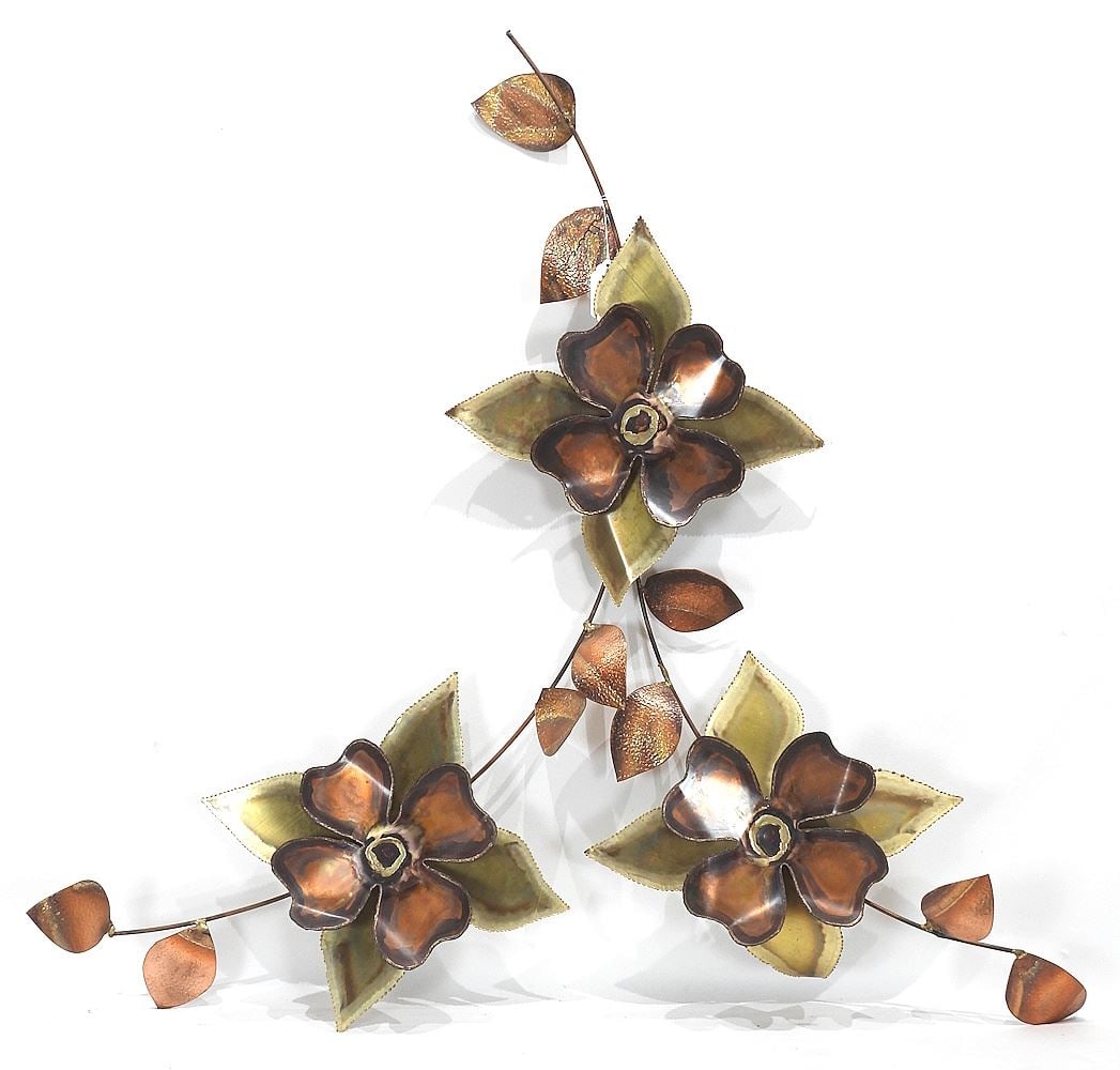 Metalmophosis Brass Wall Hanging signed (Edward) Oliver Approximately 35 x 33" "Dogwood Blos..".: Metalmophosis Brass Wall Hanging signed (Edward) Oliver Approximately 35 x 33" "Dogwood Blos..".