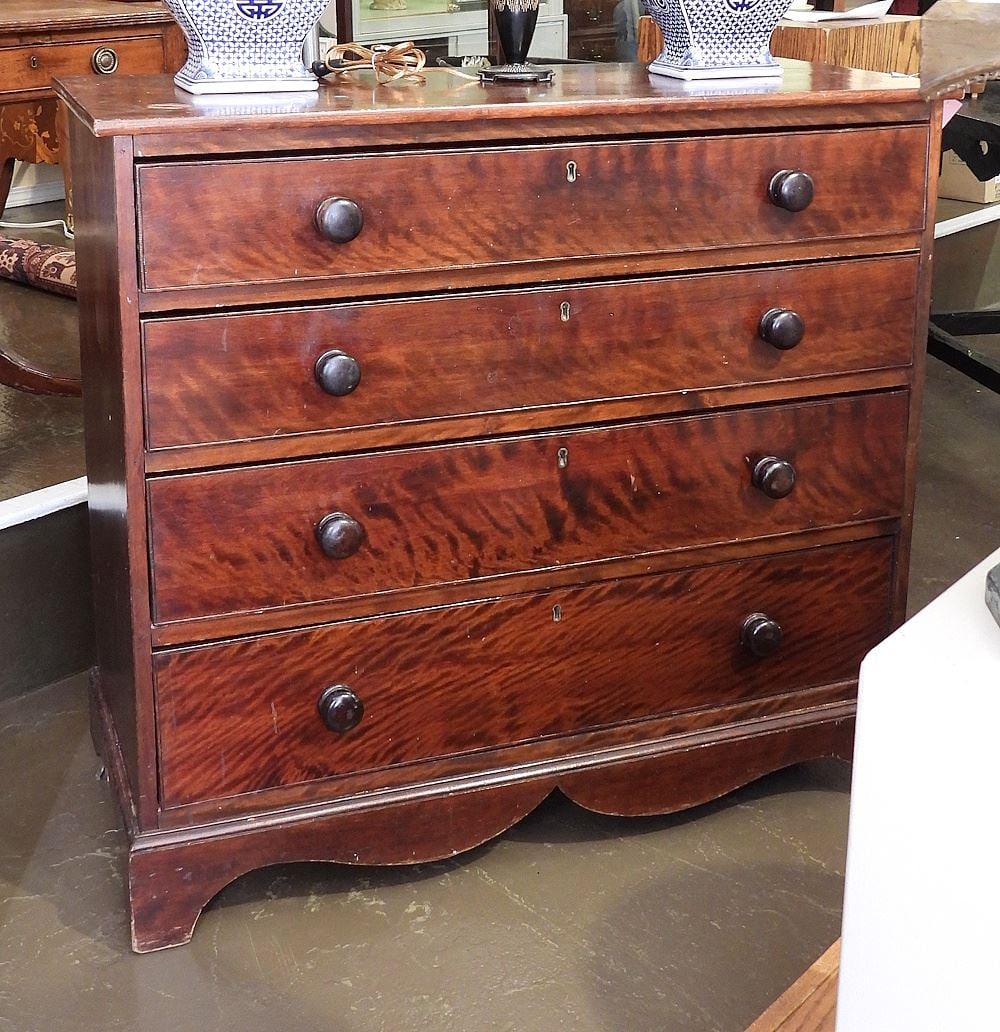 19th C. Mahogany Four Drawer Chest, 39 1/4"h. (1 of 2)