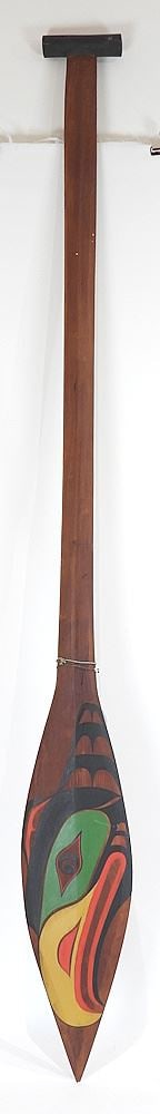 Northwest Coast Painted Paddle, signed Indistinctly, 68"L.: Northwest Coast Painted Paddle, signed Indistinctly, 68"L.