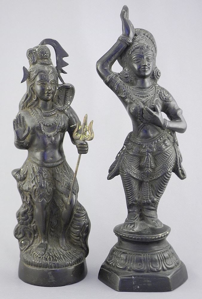 Two South Asian Copper Alloy Figures of Shiva (12 1/4 & 11") Acquired 1930's.: Two South Asian Copper Alloy Figures of Shiva (12 1/4 & 11") Acquired 1930's.