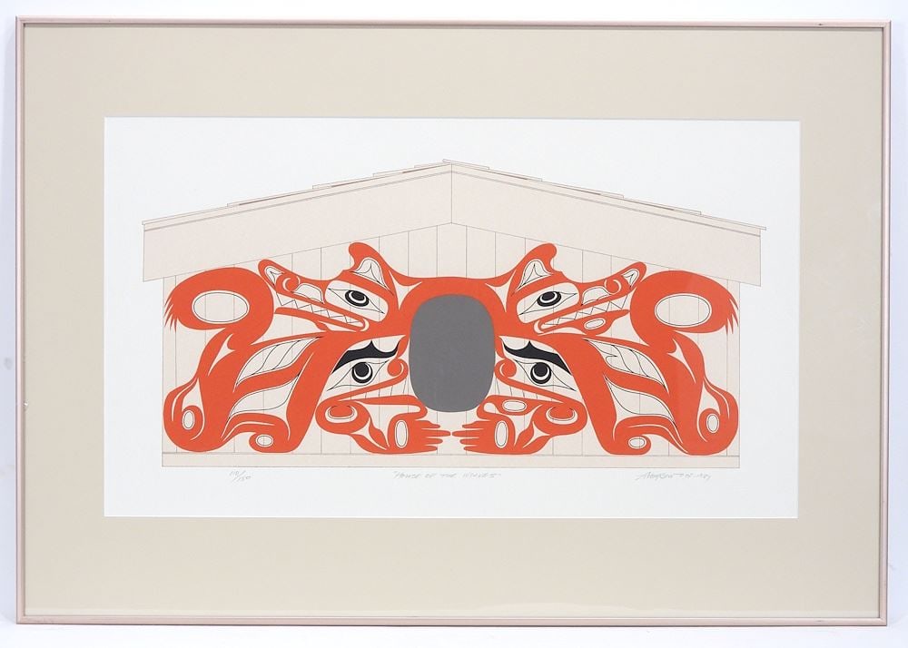 Nuu_Chah_Nulth Serigraph signed A. (Art) Thompson Oct.1987, 13 3/4 x 23 3/4" "House of...".: Nuu_Chah_Nulth Serigraph signed A. (Art) Thompson Oct.1987, 13 3/4 x 23 3/4" "House of...".