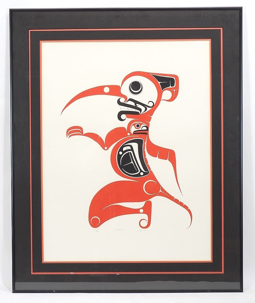 Nuu-Chah-Nulth Serigraph signed A. (Art) Thompson '75, 22 1/4 x 17" "Mosquito" #26/200.: Nuu-Chah-Nulth Serigraph signed A. (Art) Thompson '75, 22 1/4 x 17" "Mosquito" #26/200.