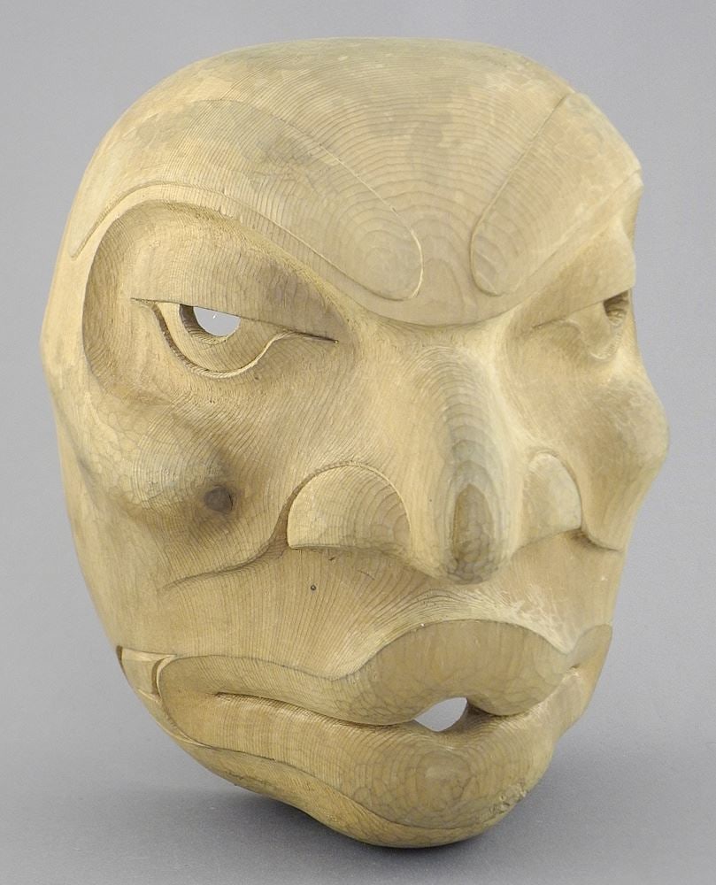 Northwest Coast Style "Bukwus" Mask signed Paul Johnny, 9"h.: Northwest Coast Style "Bukwus" Mask signed Paul Johnny, 9"h.