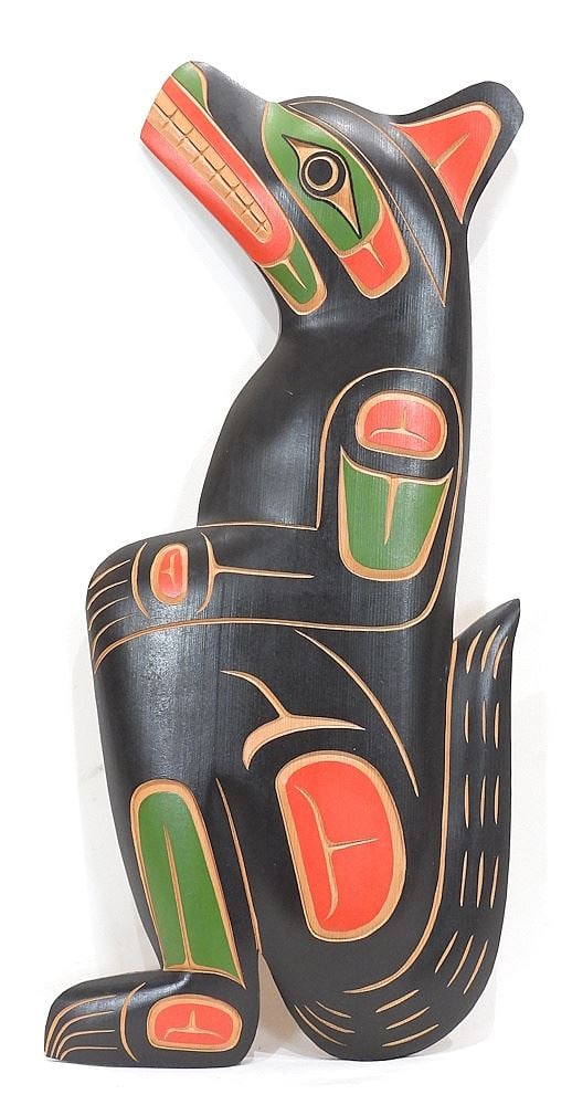 Squamish Native Plaque signed Matthew Baker, 20 1/4"h, "Wolf".: Squamish Native Plaque signed Matthew Baker, 20 1/4"h, "Wolf".