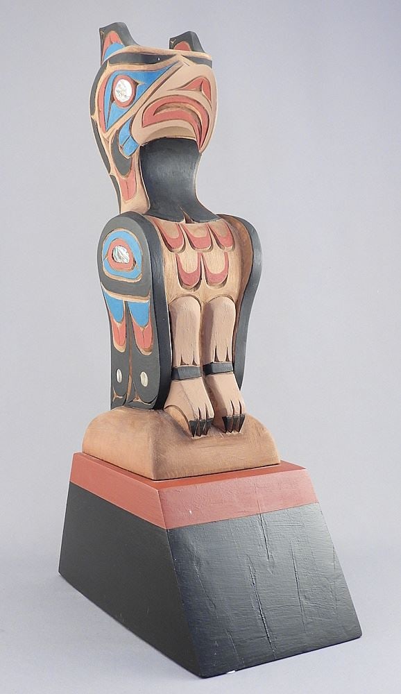 Kwagiulth "Thunderbird" Carving signed George V. James Sr, 15 1/2"h.: Kwagiulth "Thunderbird" Carving signed George V. James Sr, 15 1/2"h.