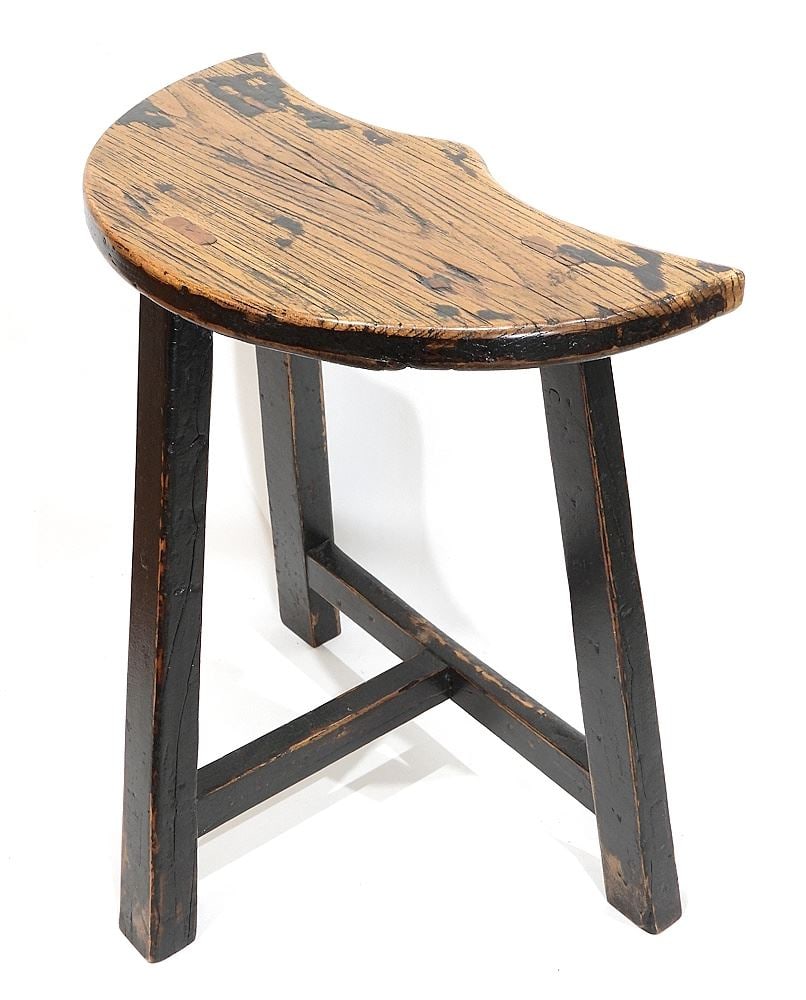 Chinese Black Painted Elm Stool, 20 3/8"h.: Chinese Black Painted Elm Stool, 20 3/8"h.
