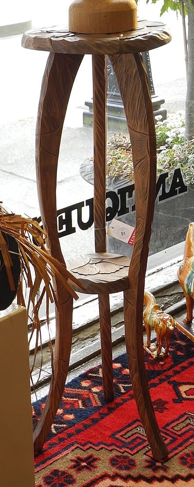 Japanese Carved Wood High Side Table, 33 3/4"h.: Japanese Carved Wood High Side Table, 33 3/4"h.