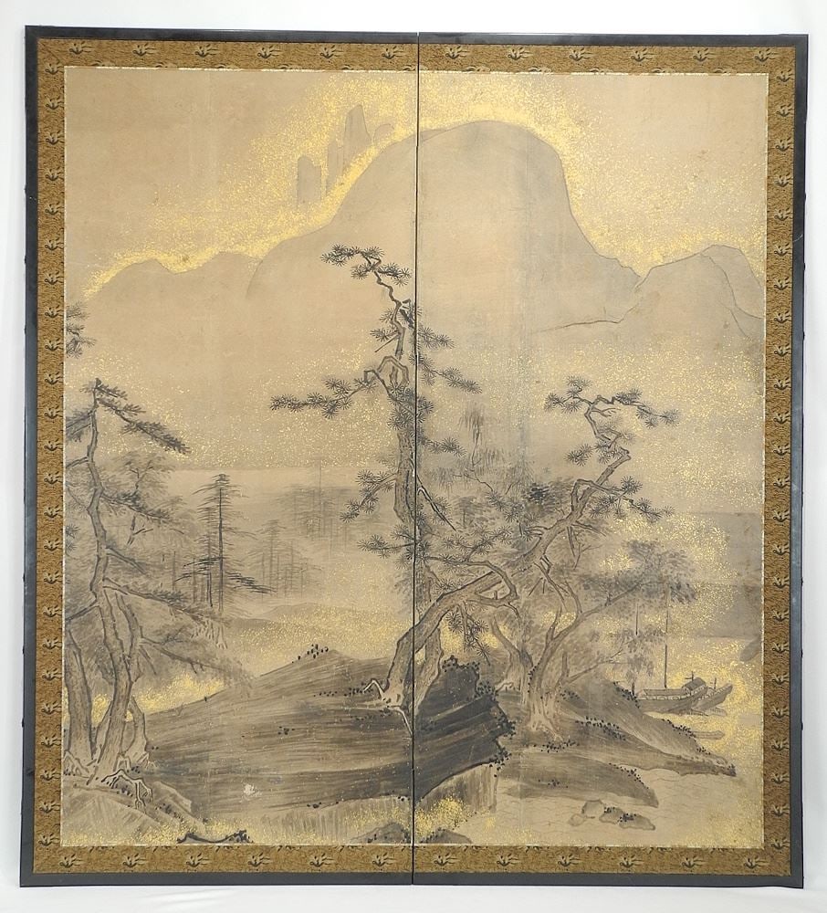 Japanese Bifold Screen, Each Panel 47 1/8 x 21 1/2".: Japanese Bifold Screen, Each Panel 47 1/8 x 21 1/2".