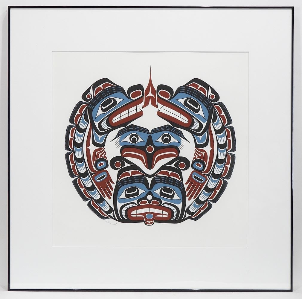 Kwagiulth Serigraph signed E. (Eugene) A. Hunt, 18 x 18" "Sisiutl": Kwagiulth Serigraph signed E. (Eugene) A. Hunt, 18 x 18" "Sisiutl"