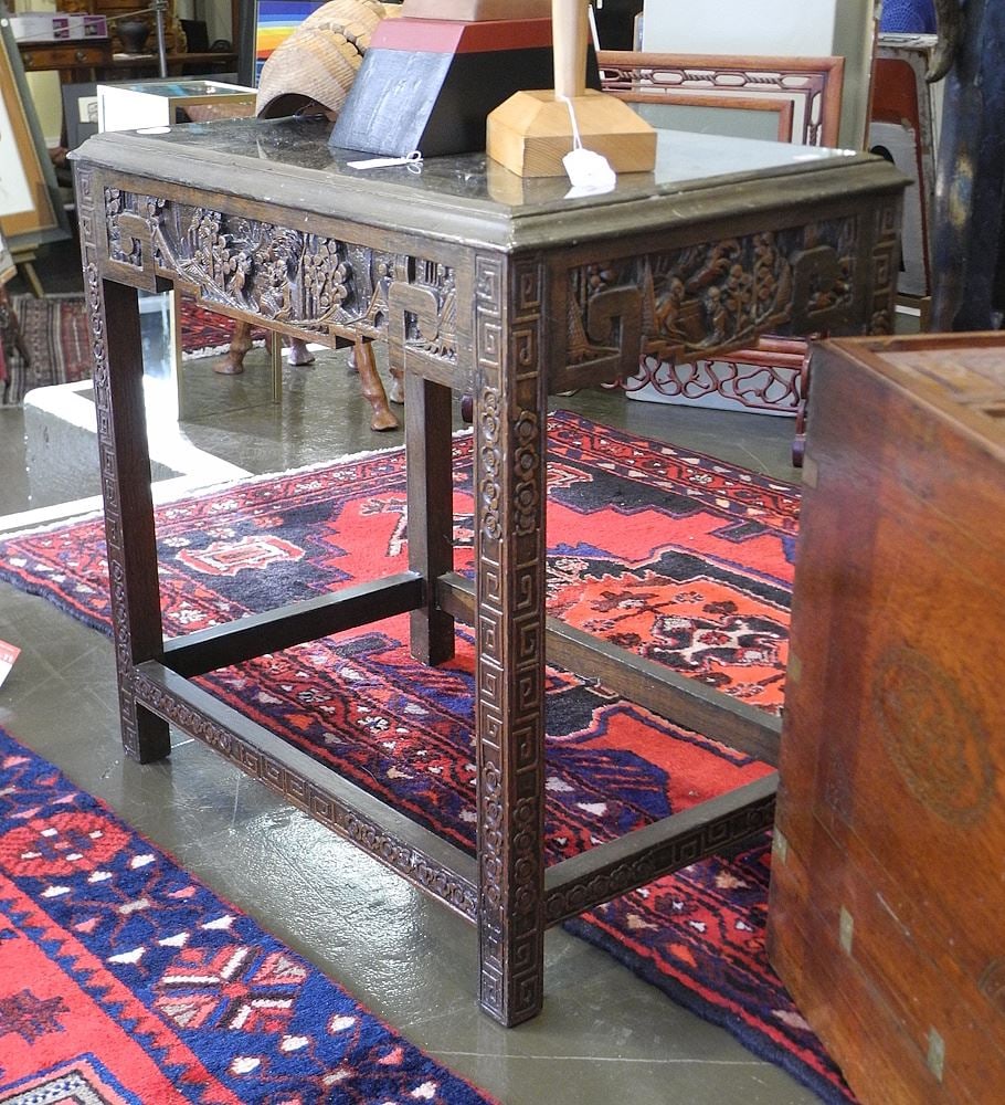 Chinese Deep Carved Wood End Table, 24"h.: Chinese Deep Carved Wood End Table, 24"h.
