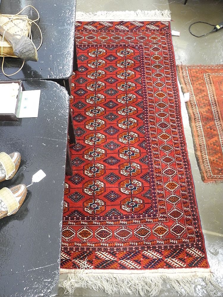 Old Turkmenistan Caucasian 100% Wool Hand Knotted Carpet Approx. 50 x 79".: Old Turkmenistan Caucasian 100% Wool Hand Knotted Carpet Approx. 50 x 79".