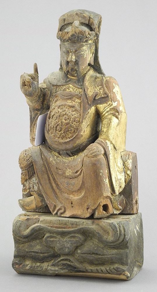 Chinese Giltwood Guardian Figure, 9 7/8"h.: Chinese Giltwood Guardian Figure, 9 7/8"h.
