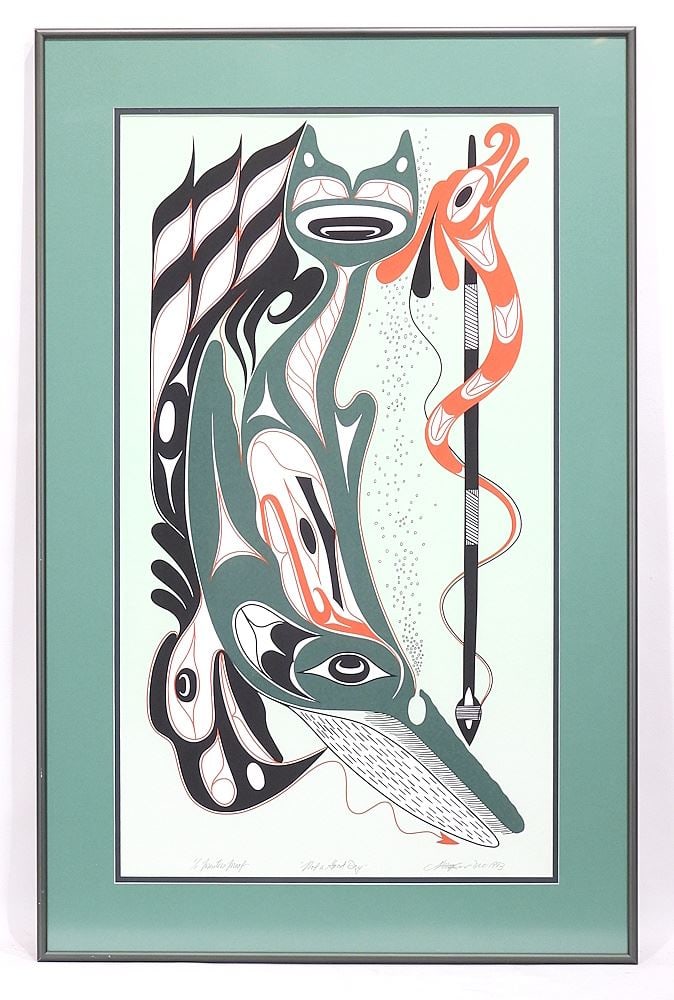 Nuu_Chah-Nulth Serigraph signed A. (Art) Thompson Dec 1993, 26 5/8 x 15 1/8" "Not A..." #1/1 P/: Nuu_Chah-Nulth Serigraph signed A. (Art) Thompson Dec 1993, 26 5/8 x 15 1/8" "Not A..." #1/1 P/