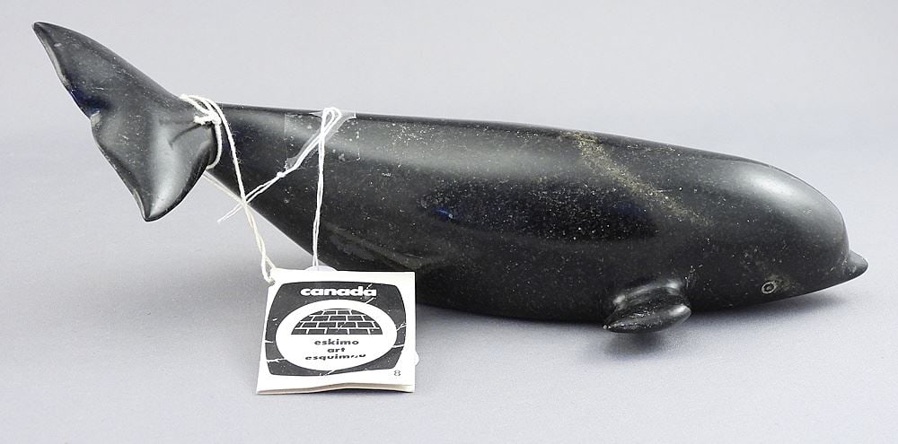 Inuit Stone Carving signed Napatchie Noah, 8 5/8"L "Beluga Whale". (1 of 4)