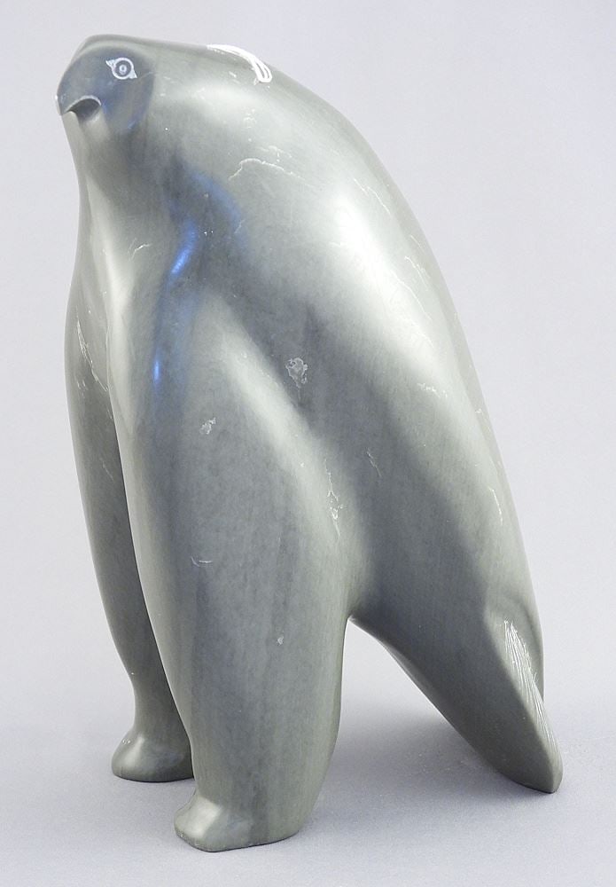 Inuit Stone Carving Monogrammed JA (Joe Arragutainaq), 9 5/8"h "Vigilant Owl".: Inuit Stone Carving Monogrammed JA (Joe Arragutainaq), 9 5/8"h "Vigilant Owl".