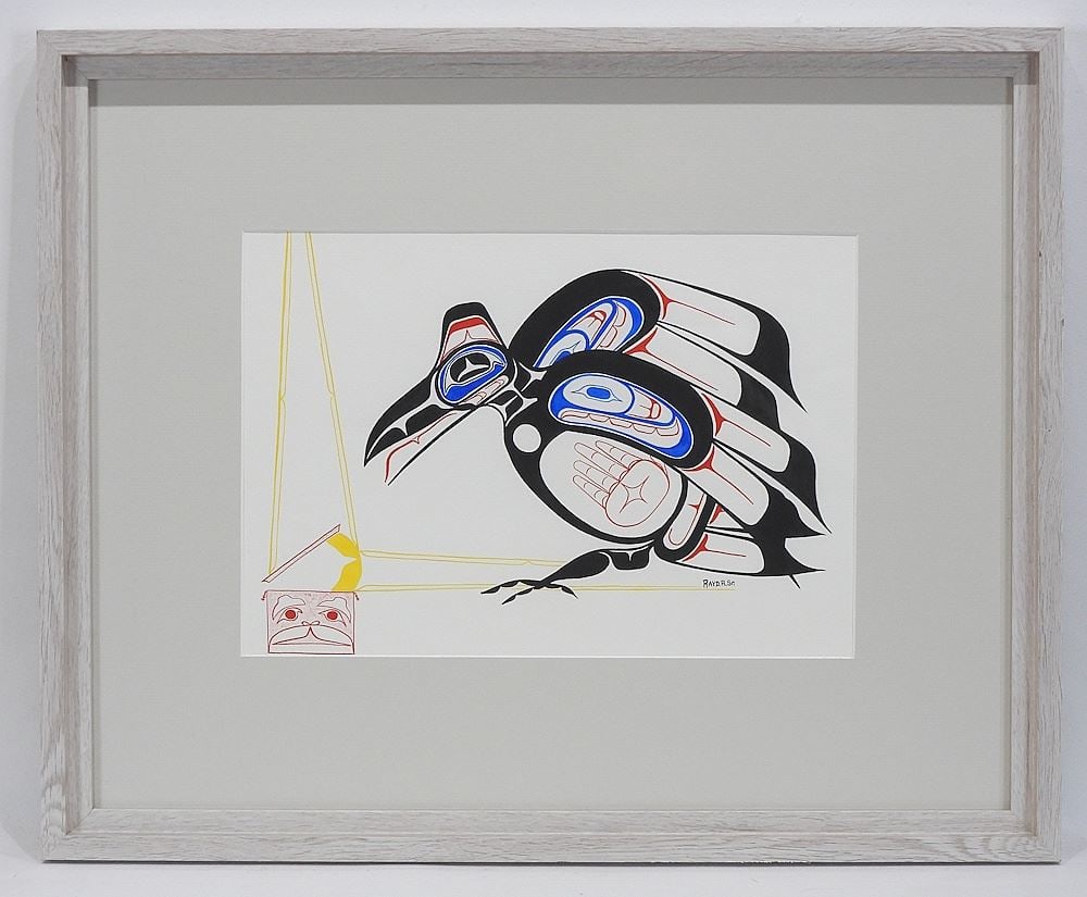Northwest Coast Drawing signed Ray D.R. Sr., 9 x 13" "Raven Design".: Northwest Coast Drawing signed Ray D.R. Sr., 9 x 13" "Raven Design".