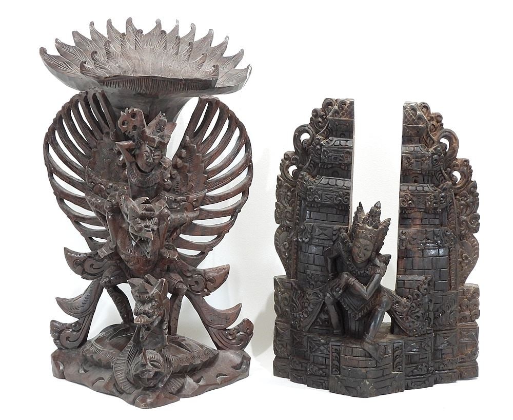 Two Indonesian Hardwood Carvings: Garuda & Figure, 16 1/2"h.: Two Indonesian Hardwood Carvings: Garuda & Figure, 16 1/2"h.