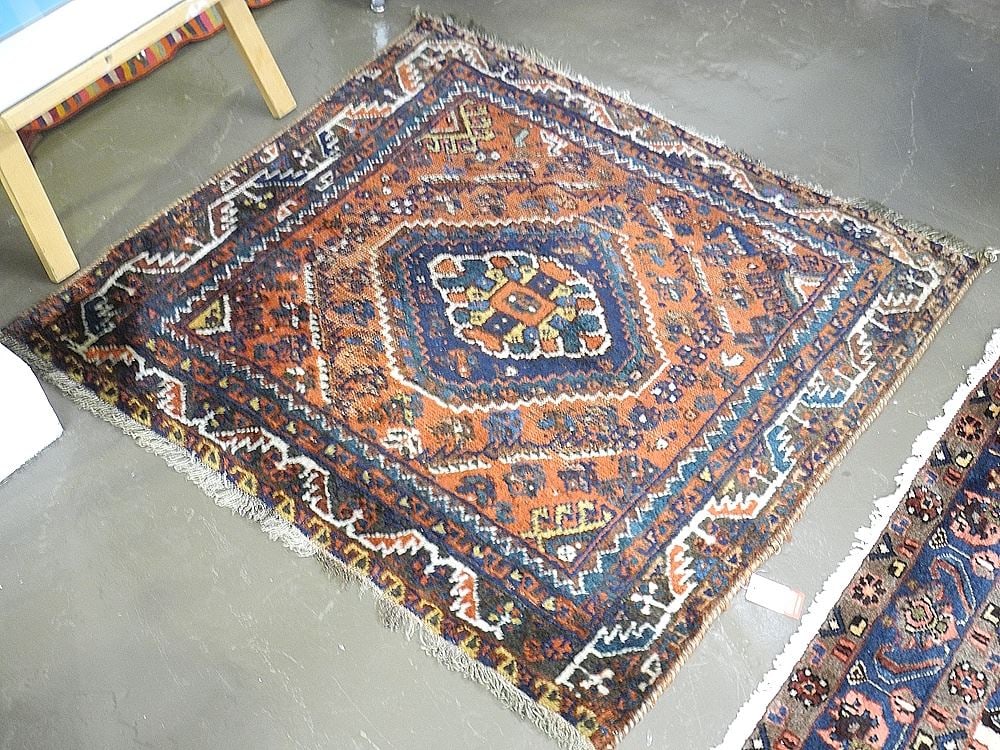 Hand Knotted Persian Mat Approximately 3'8" x 3'6" (worn).: Hand Knotted Persian Mat Approximately 3'8" x 3'6" (worn).