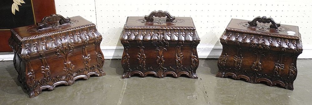 Three Southeast Asian Mahogany Jewelry Boxes, 9 x 12 x 7": Three Southeast Asian Mahogany Jewelry Boxes, 9 x 12 x 7"