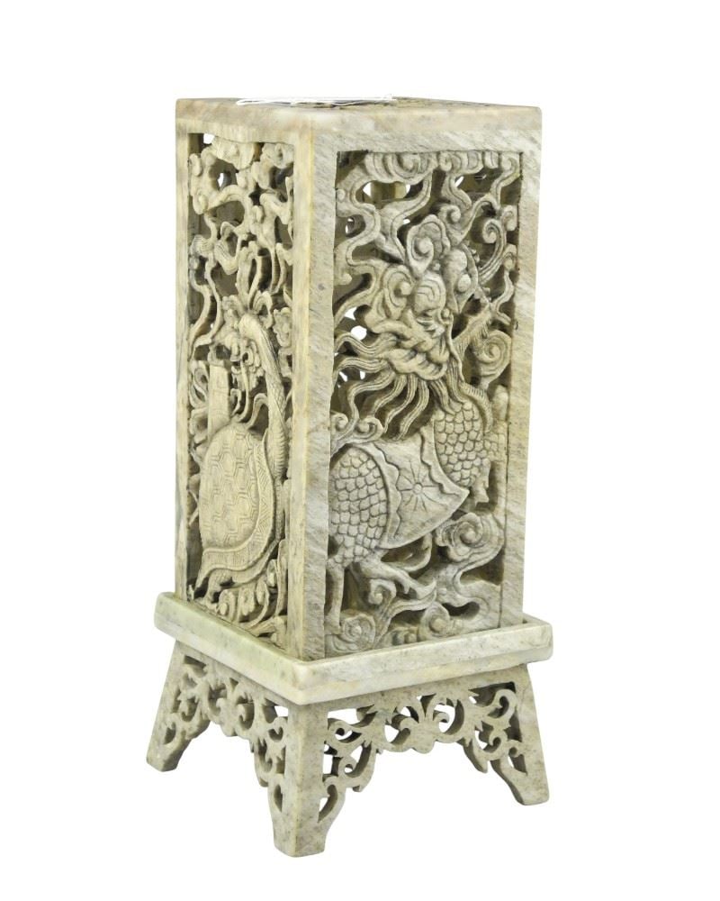 Chinese Carved Marble Quadrangular Incense Stand (8 7/8"h) Includes Holders.: Chinese Carved Marble Quadrangular Incense Stand (8 7/8"h) Includes Holders.