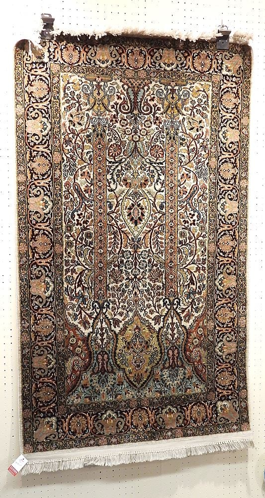 Hand Knotted Silk & Cotton Indian Carpet Approximately 3' x 5'1".: Hand Knotted Silk & Cotton Indian Carpet Approximately 3' x 5'1".