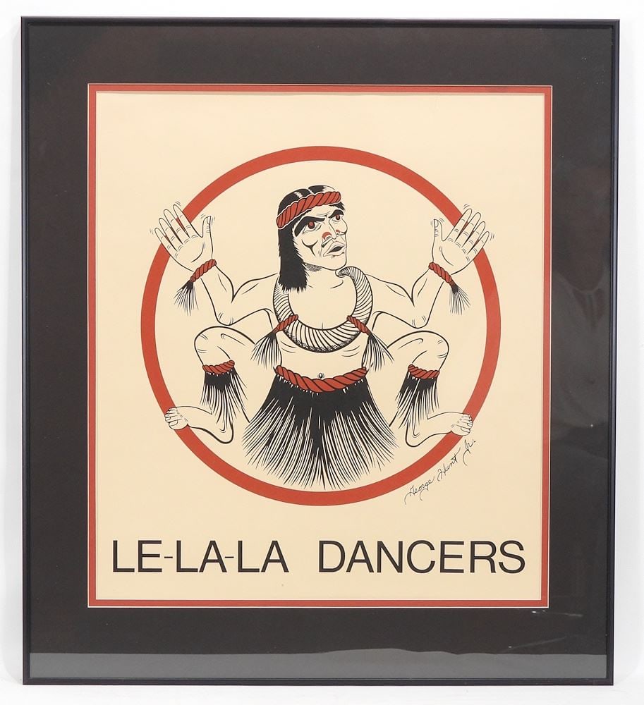 Kwagiulth Serigraph by George Hunt Jr., 20 1/2 x 18" "Le-La-La Dancers": Kwagiulth Serigraph by George Hunt Jr., 20 1/2 x 18" "Le-La-La Dancers"