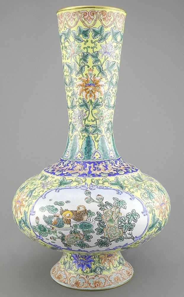 19th C. Canton Enamel Persian Form Vase, 15"h.: 19th C. Canton Enamel Persian Form Vase, 15"h.