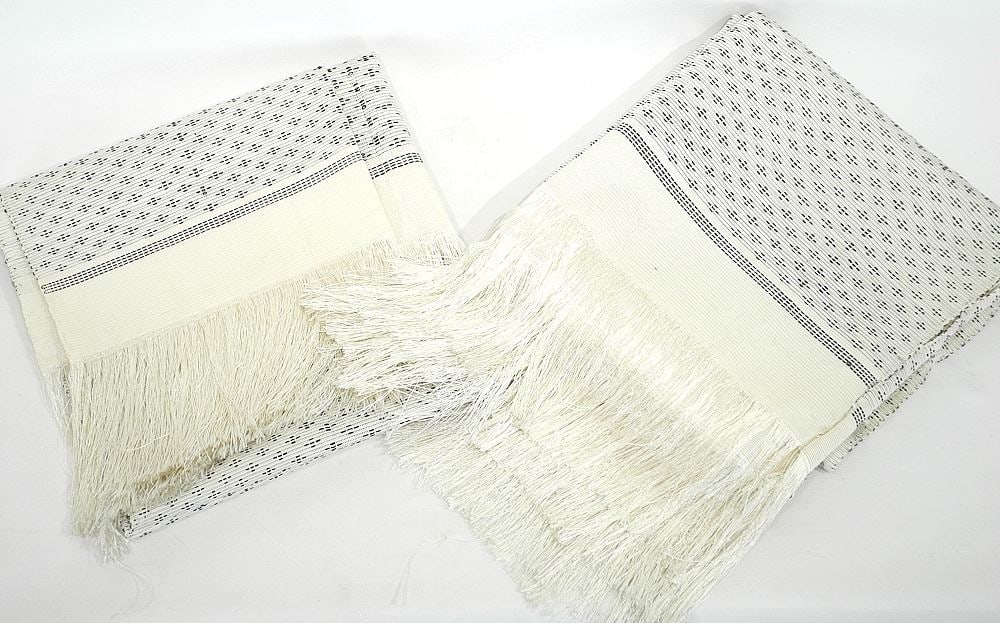 Three Nigerian Silk Head Scarves, Longest Approximately 7' x 1'9".: Three Nigerian Silk Head Scarves, Longest Approximately 7' x 1'9".