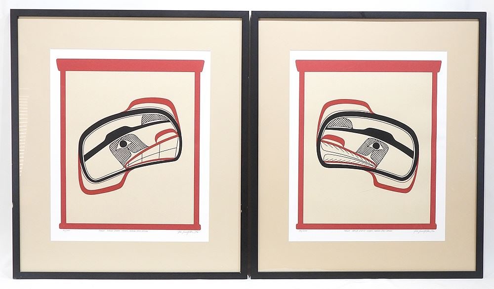 Pair of Serigraphs signed John Livingstone/92, 20 x 28 3/8", "Bella Bella Chest Study"...: Pair of Serigraphs signed John Livingstone/92, 20 x 28 3/8", "Bella Bella Chest Study"...