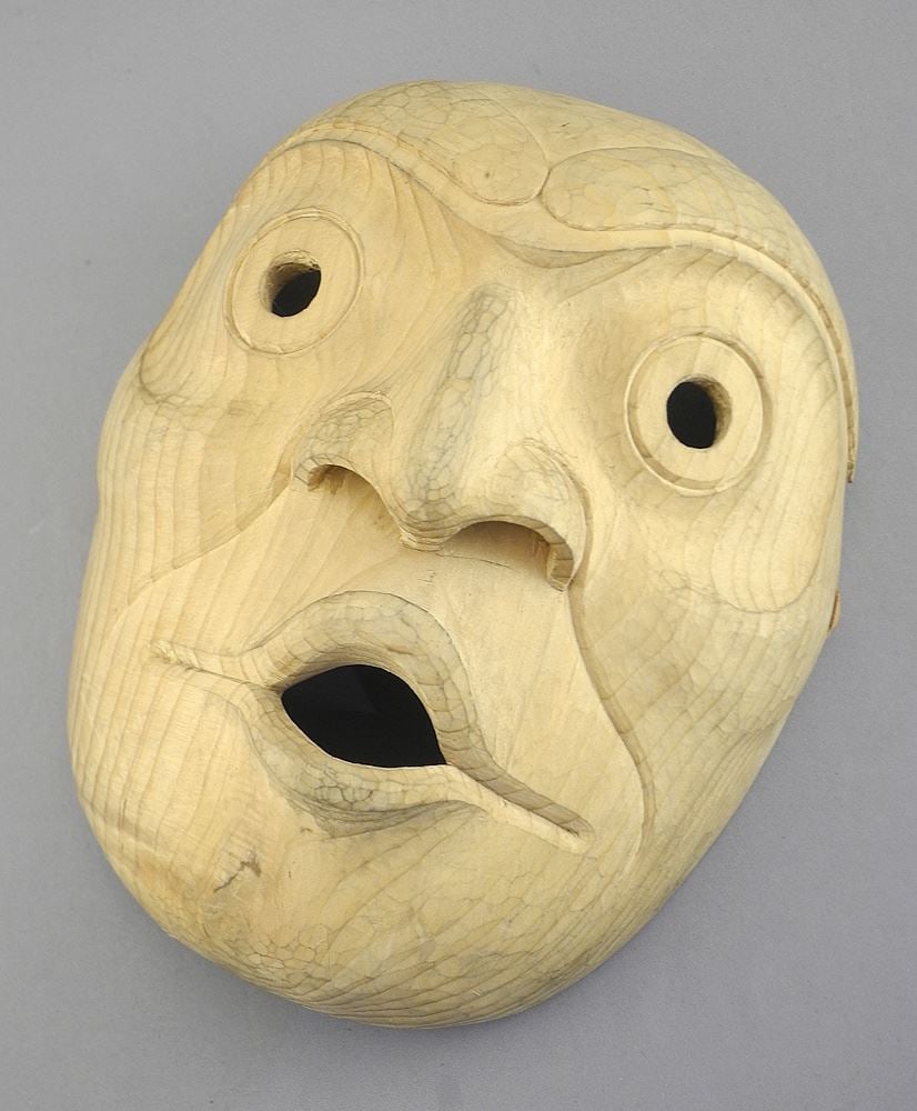 Northwest Coast Style "Bukwus" Mask signed Paul Johnny, 8 1/2"h.: Northwest Coast Style "Bukwus" Mask signed Paul Johnny, 8 1/2"h.