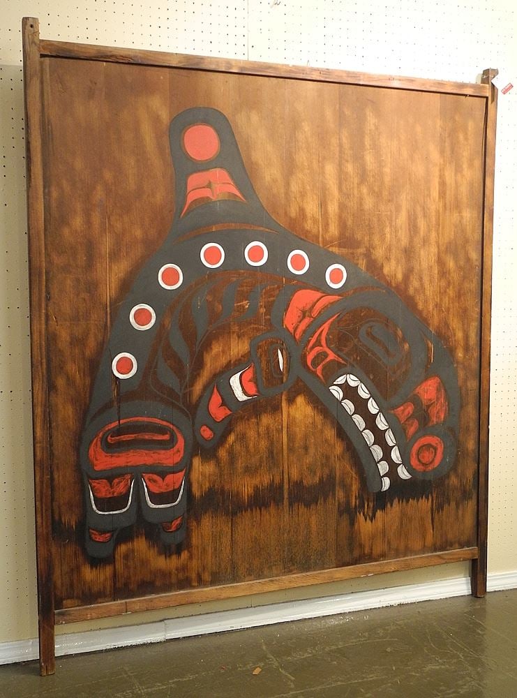 Northwest Coast-Style Mixed Media on Panel, 68 3/8 x 53 3/8", "Orca Design.: Northwest Coast-Style Mixed Media on Panel, 68 3/8 x 53 3/8", "Orca Design.