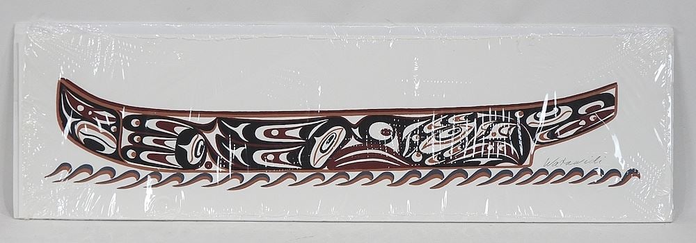 Kwagiulth Serigraph signed Watawidi, 7 x 25 1/2" "Canoe Design".: Kwagiulth Serigraph signed Watawidi, 7 x 25 1/2" "Canoe Design".