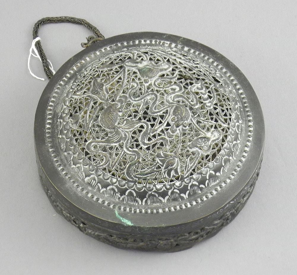 Metal & Bone Feng Shui Compass Acquired Singapore, 4" Diameter.: Metal & Bone Feng Shui Compass Acquired Singapore, 4" Diameter.