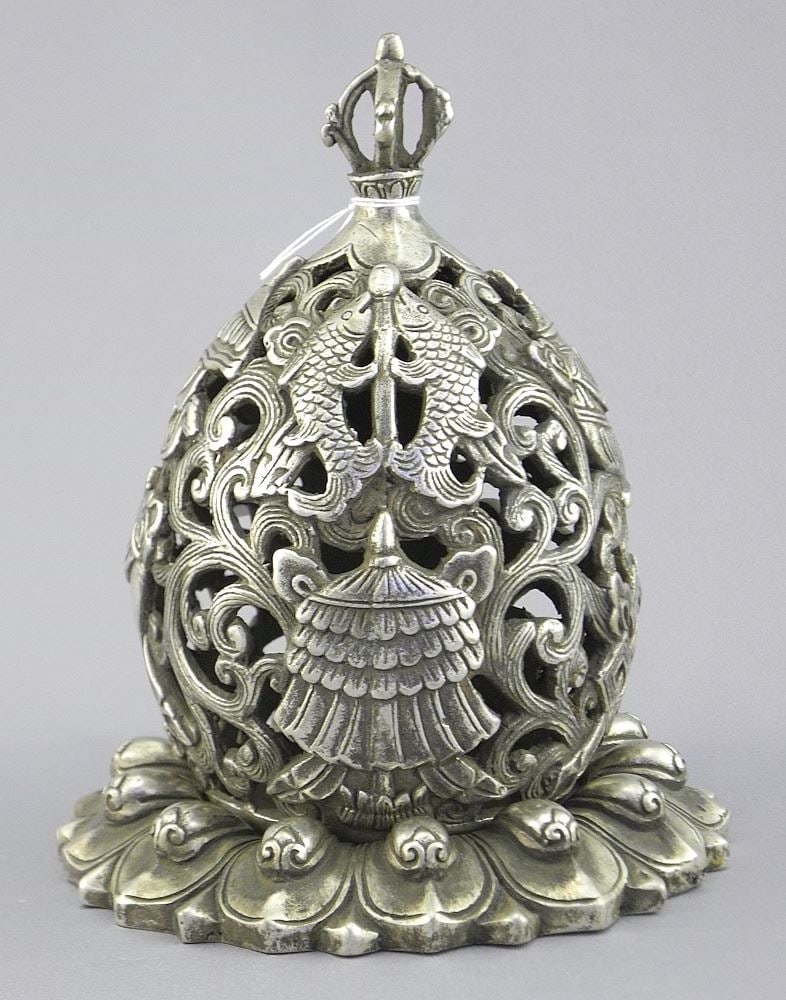 Sino Tibetan White Metal "Lotus" Lantern, 6"h.: Sino Tibetan White Metal "Lotus" Lantern, 6"h.