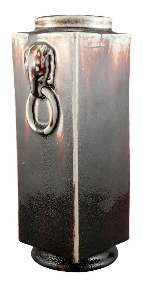 Chinese Landyao Porcelain Cong Vase, Drilled Ceramic Section, 13 5/8"h.: Chinese Landyao Porcelain Cong Vase, Drilled Ceramic Section, 13 5/8"h.