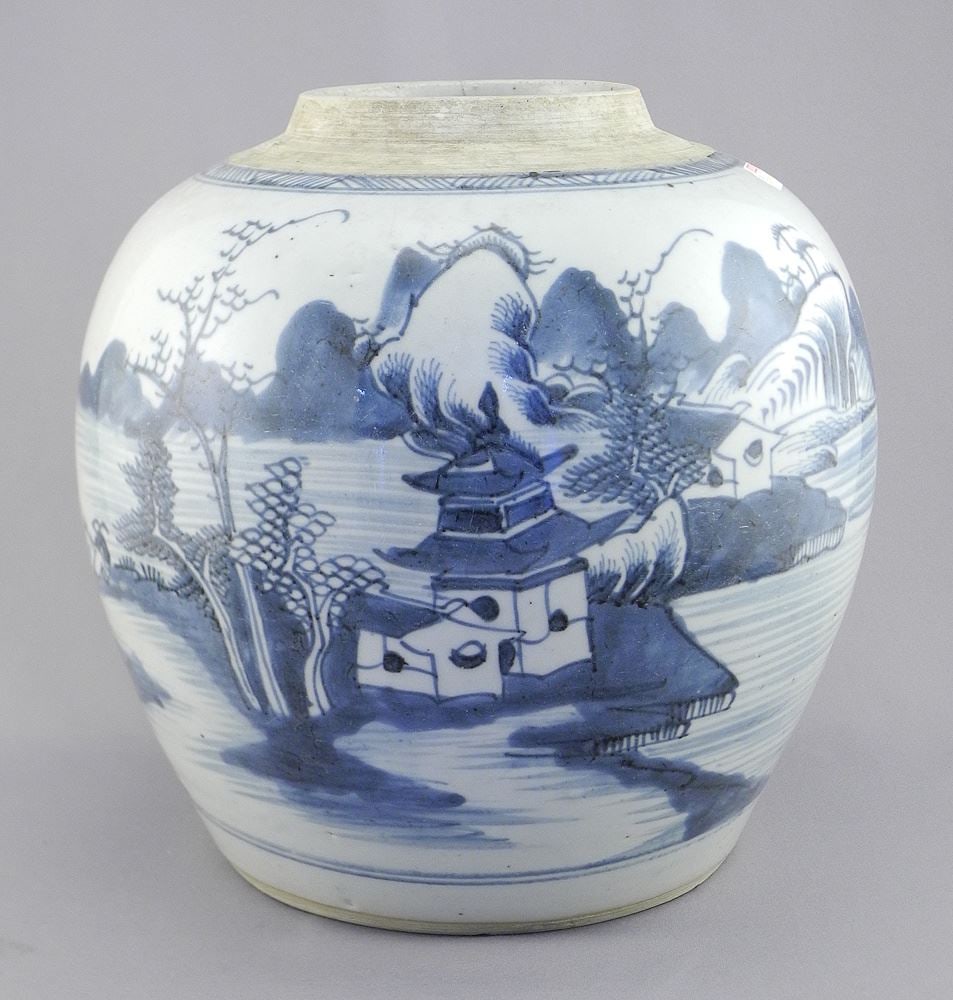 Chinese Blue & White Porcelain Jar, 8 3/4"h.: Chinese Blue & White Porcelain Jar, 8 3/4"h.