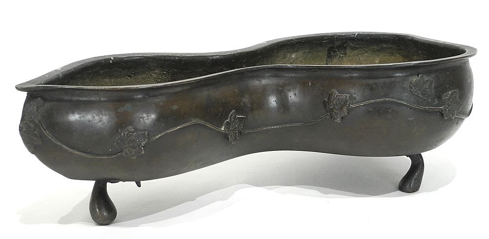 Japanese Meiji Bronze Double Gourd Bowl, 15 7/8"L.: Japanese Meiji Bronze Double Gourd Bowl, 15 7/8"L.