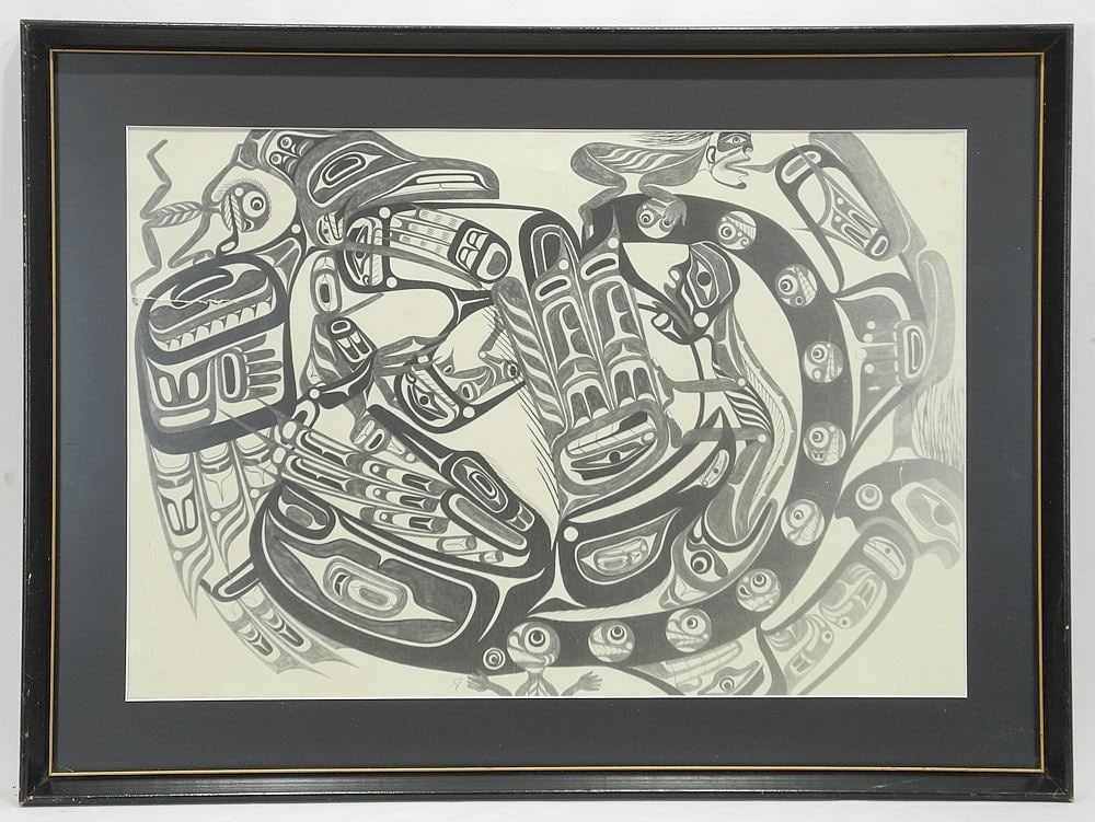 Northwest Coast Print Monogrammed, 16 x 23 1/2", "Untitled Spirit Forms".: Northwest Coast Print Monogrammed, 16 x 23 1/2", "Untitled Spirit Forms".