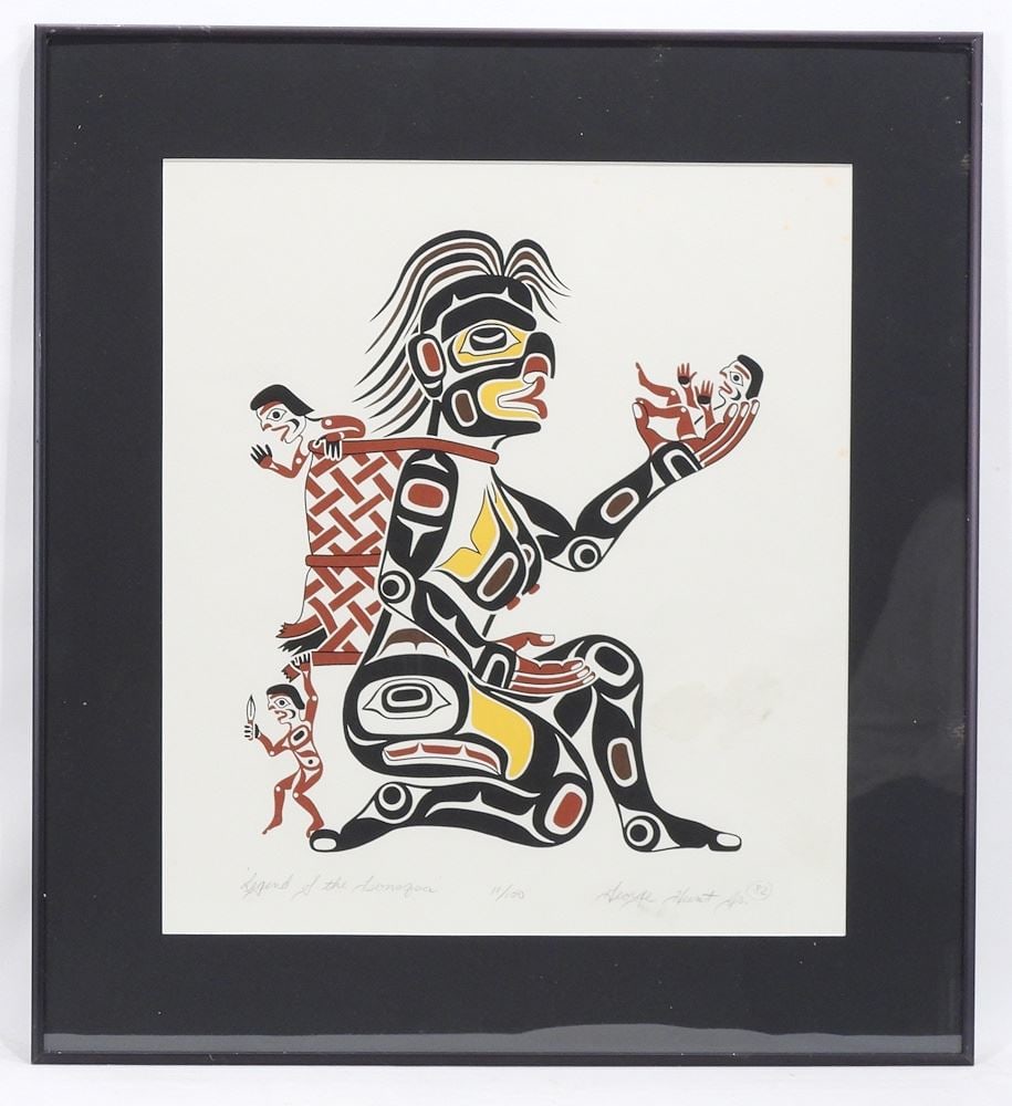 Kwagiulth Serigraph signed George Hunt Jr '82, 17 1/8 x 15 1/4" "Legend of The ...".: Kwagiulth Serigraph signed George Hunt Jr '82, 17 1/8 x 15 1/4" "Legend of The ...".