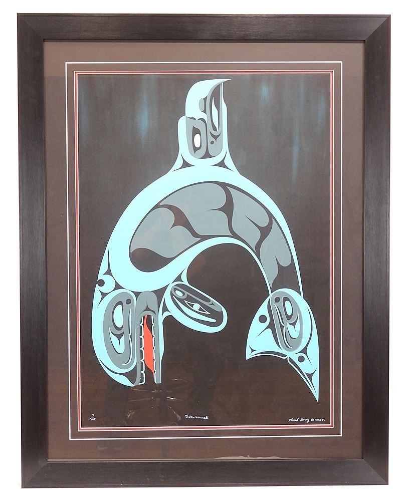 Northwest Coast Serigraph signed Brad Henry 2025, 33 1/2 x 23 1/2" "Dak-Lawedi" #7/100.: Northwest Coast Serigraph signed Brad Henry 2025, 33 1/2 x 23 1/2" "Dak-Lawedi" #7/100.